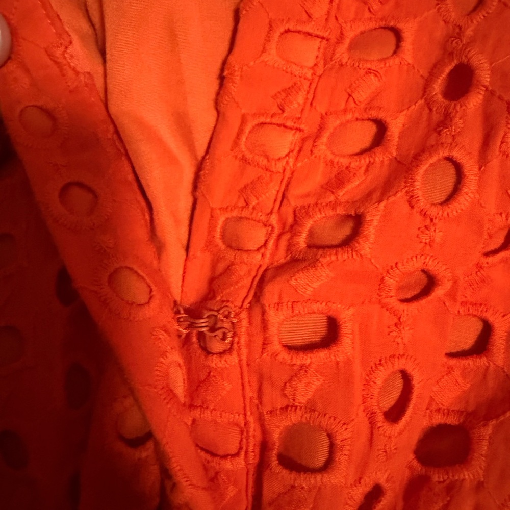 Cynthia Rowley Orange Large Eyelet Smocked Mini Dress w/ Pockets Sz XS - Picture 6 of 11